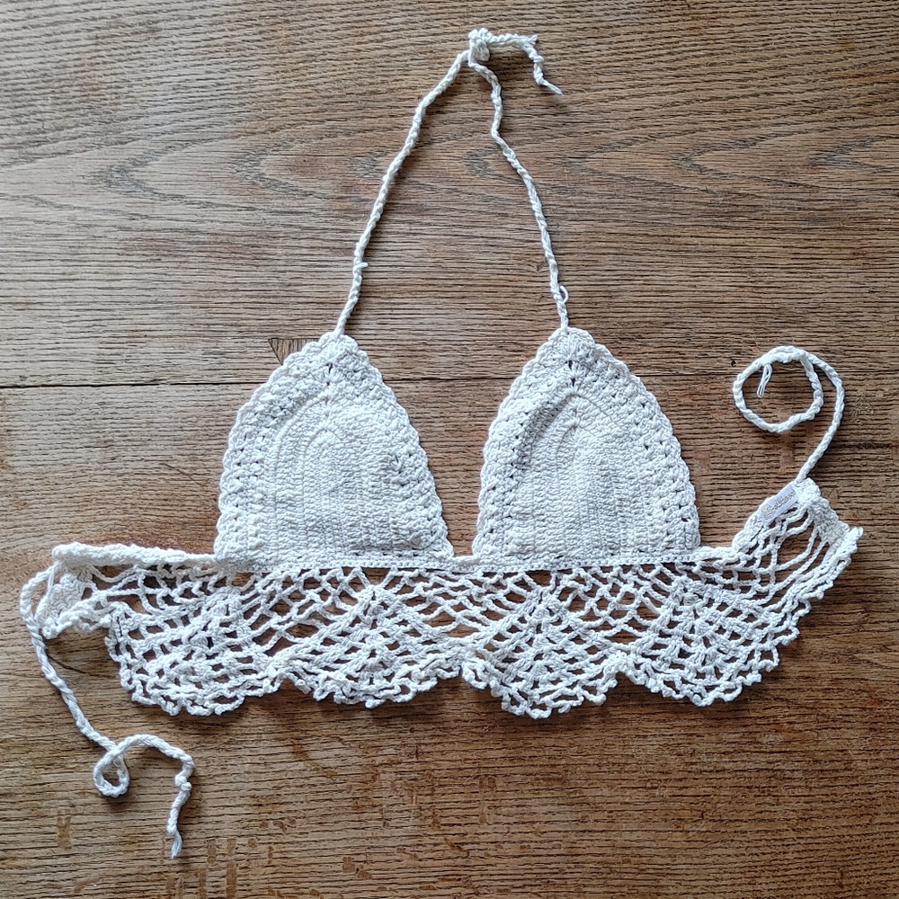 Solkissed White Crochet Swim Top Knit Bralette